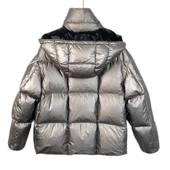 Moncler Shiny Metallic Silver Down Puffer Jacket W/ Detachable Black Hood - Picture 2 of 8